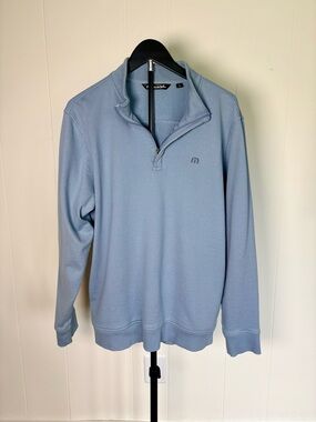 TravisMathew Men's Long-Sleeve Quarter-Zip Pullover Light Blue Size L